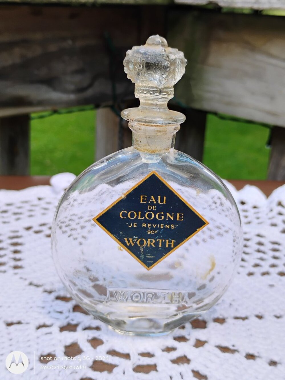vintage Je Reviens 90 Worth eau de cologne label intact clear glass midcentury